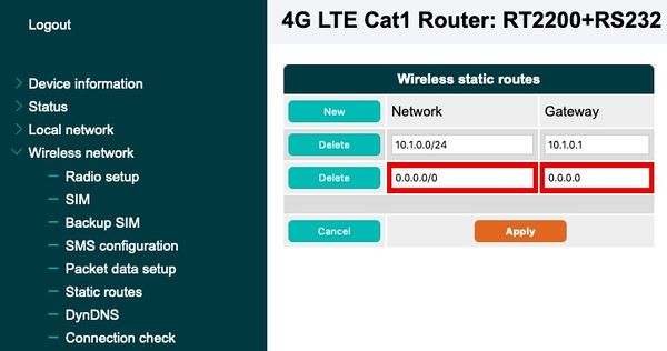 Wireless Staic Routes